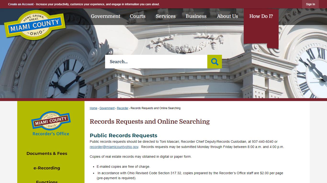 Records Requests and Online Searching - Miami County, OH